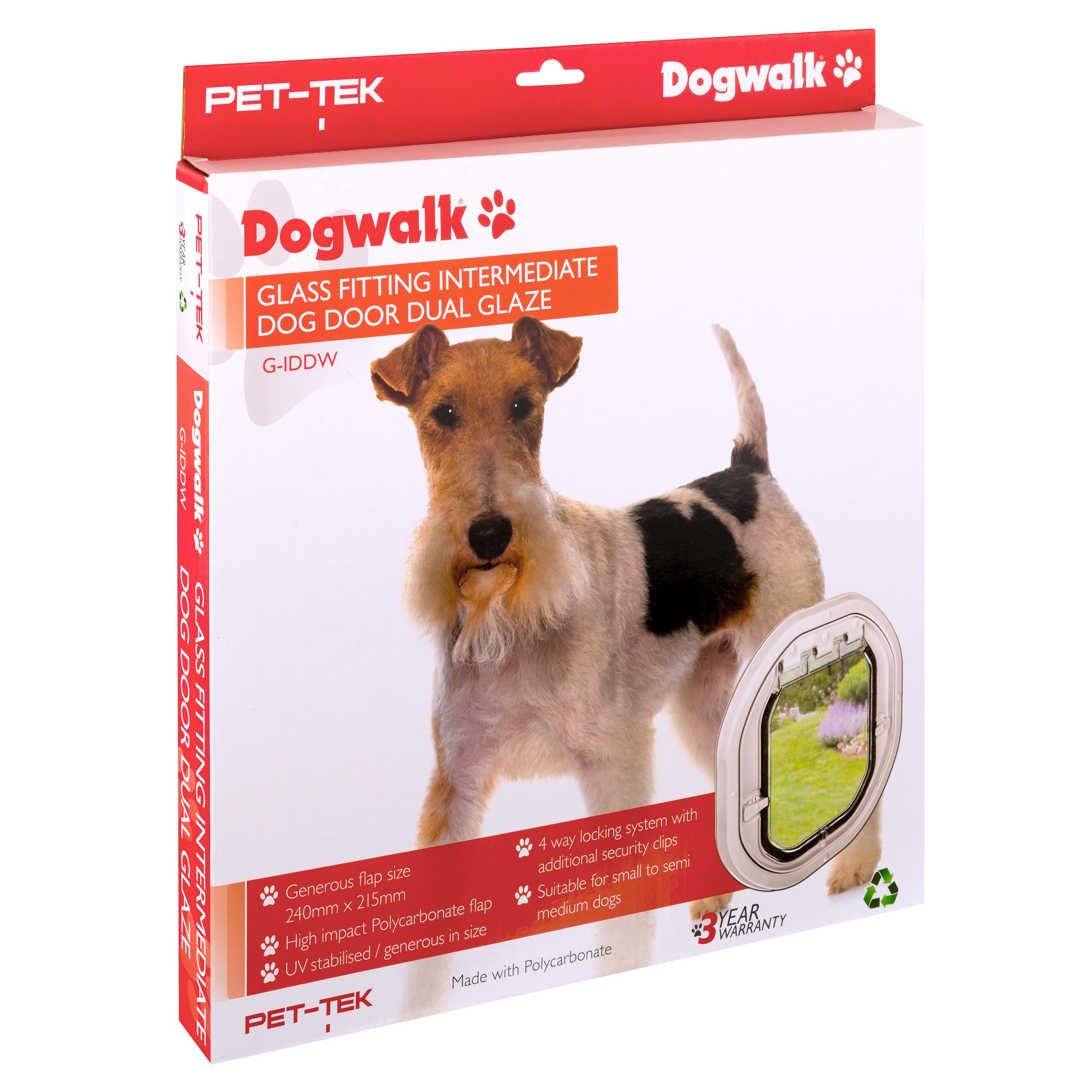 Pet-Tek Glass Fitting Intermediate Dog Door – White