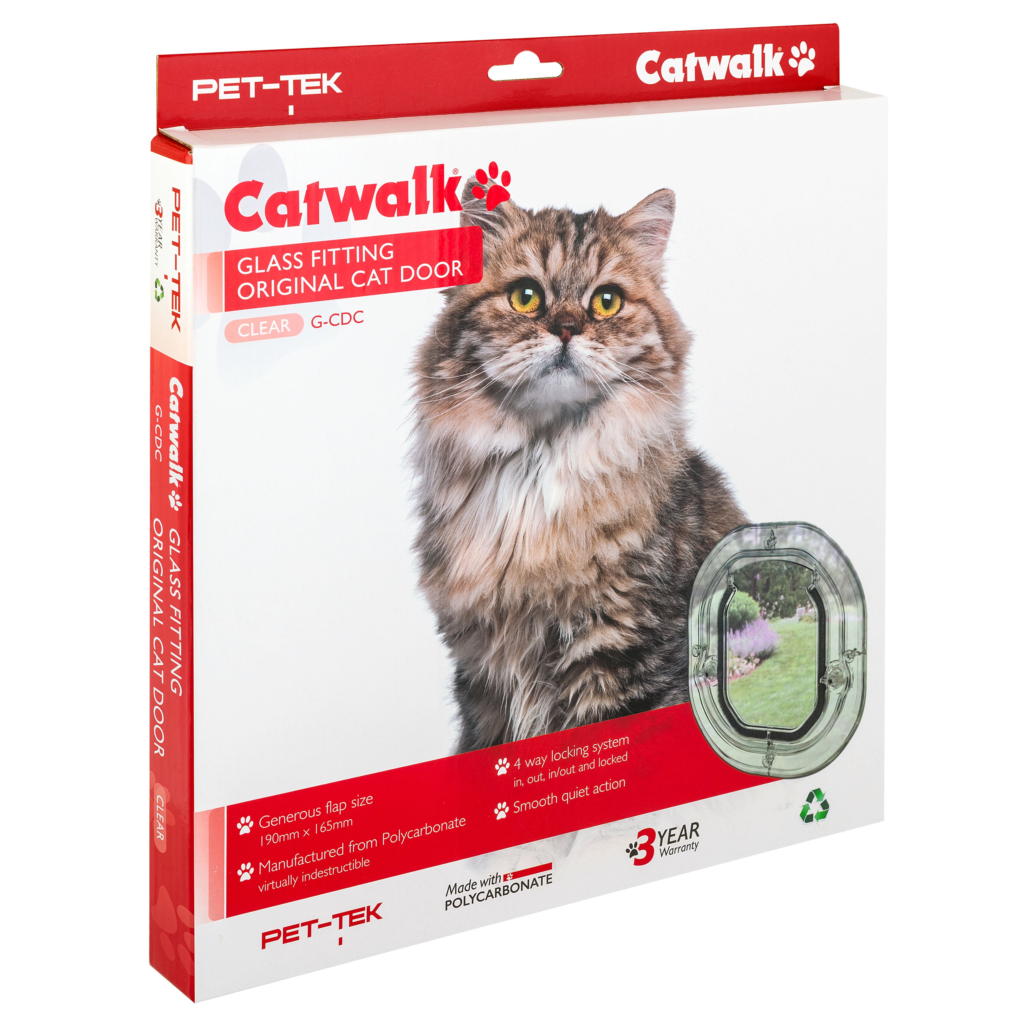 Pet-Tek Glass Fitting Cat Door – Clear