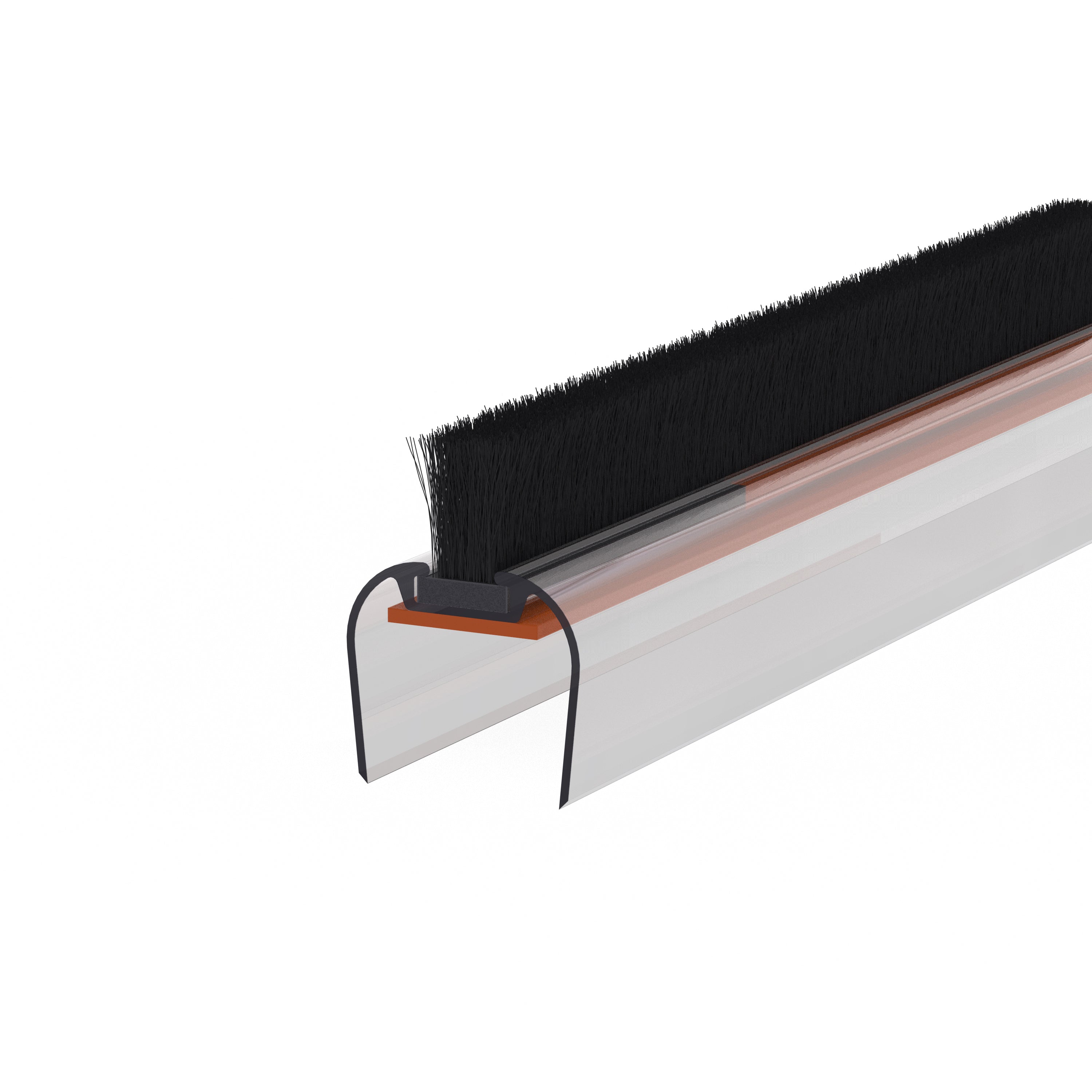 Door Seal, Polycarbonate, Inline 180deg, 12mm Glass